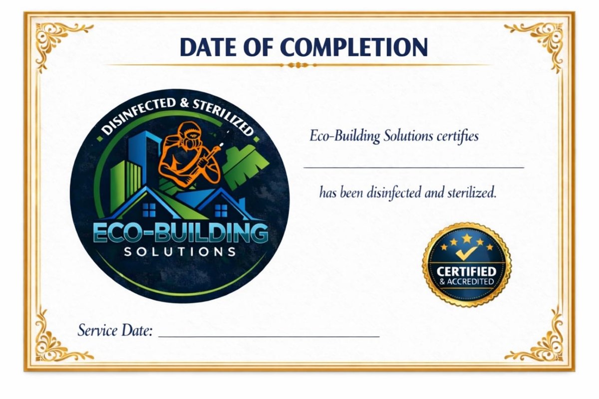 Certificado de desinfección y esterilización de Eco-Building Solutions